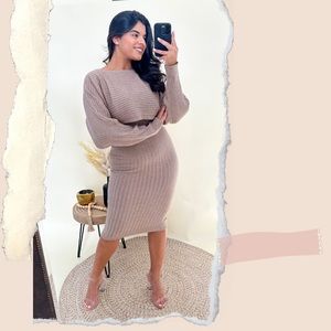 Bodycon Dress & Cropped Sweater (beige)